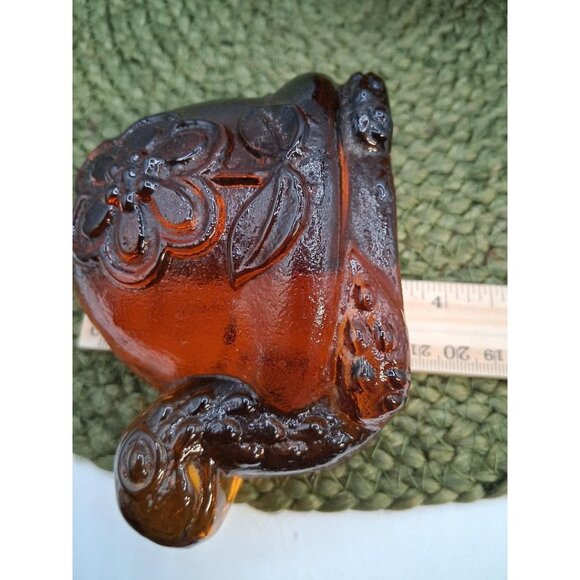 Amber Glass Turtle Bookends With Floral Detail 2-Piece Set Vintage Decorative Ac - Picture 5 of 7
